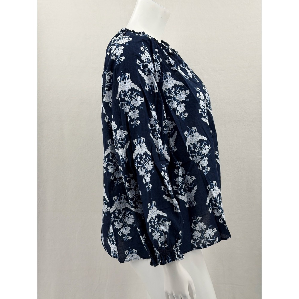 J Crew Top Women XXL Navy Floral Boho Peasant Prairie Cottage 100% Cotton Preppy - Picture 4 of 12